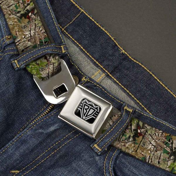 Buckle Down BD Wings Logo CLOSE-UP Full Color Black Silver Seatbelt Belt - Hunting Camo Webbing