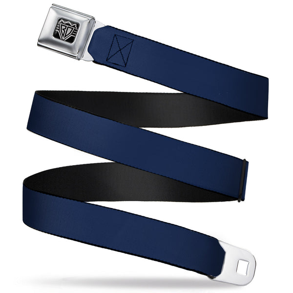 buckle down BD Wings Logo CLOSE-UP Full Color Black Silver Seatbelt Belt - Navy Webbing