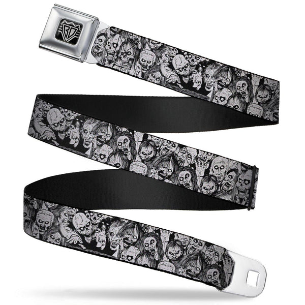 buckle down BD Wings Logo CLOSE-UP Full Color Black Silver Seatbelt Belt - Zombie Skulls Sketch Webbing