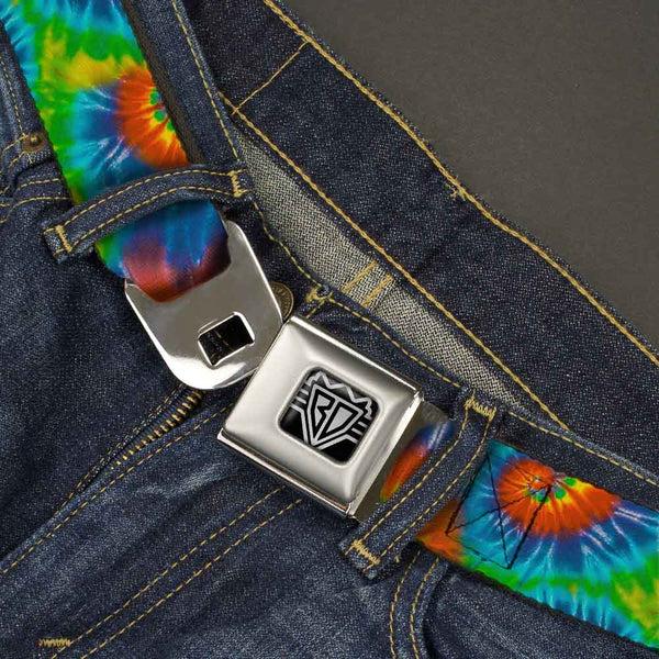 Buckle Down BD Wings Logo CLOSE-UP Full Color Black Silver Seatbelt Belt - BD Tie Dye13 Webbing