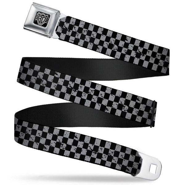 buckle down BD Wings Logo CLOSE-UP Full Color Black Silver Seatbelt Belt - Checker Weathered Black/Gray Webbing