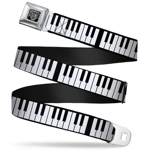 buckle down BD Wings Logo CLOSE-UP Full Color Black Silver Seatbelt Belt - Piano Keys Webbing