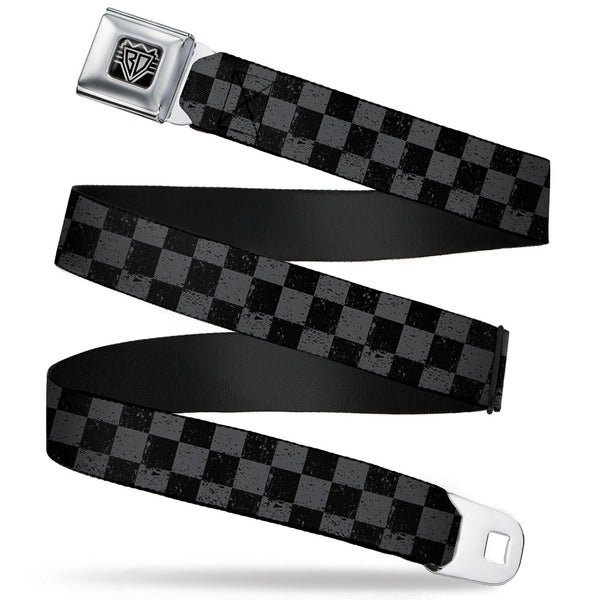 buckle down BD Wings Logo CLOSE-UP Full Color Black Silver Seatbelt Belt - Checker Weathered2 Black/Gray Webbing
