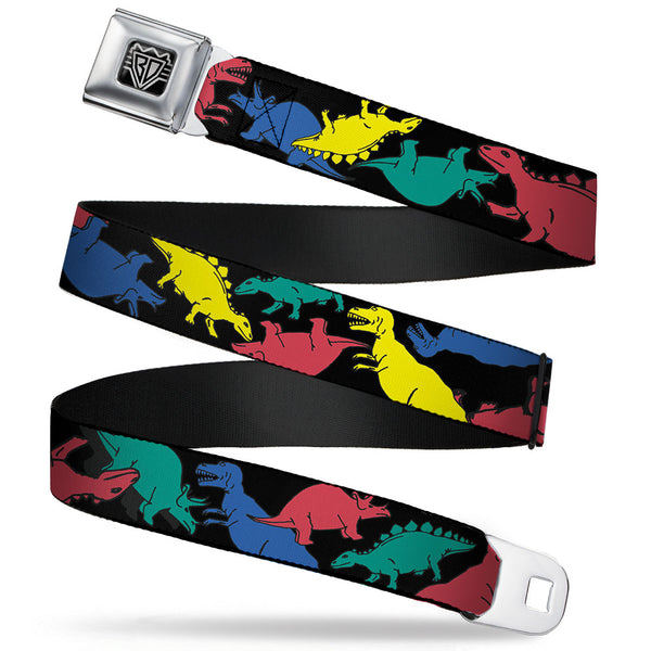 buckle down BD Wings Logo CLOSE-UP Full Color Black Silver Seatbelt Belt - Dinosaurs Black/Multi Color Webbing