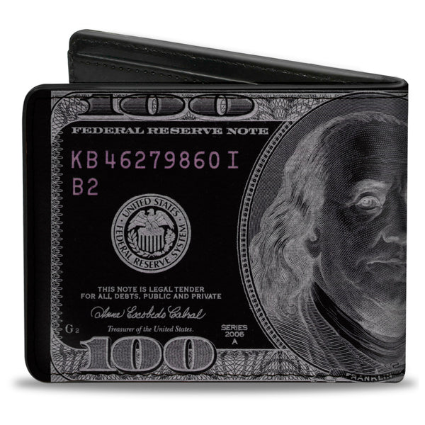Buckle Down Bi-Fold Wallet - 100 Dollar Bill X-Ray Black White
