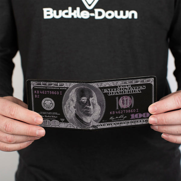 Buckle Down Bi-Fold Wallet - 100 Dollar Bill X-Ray Black White
