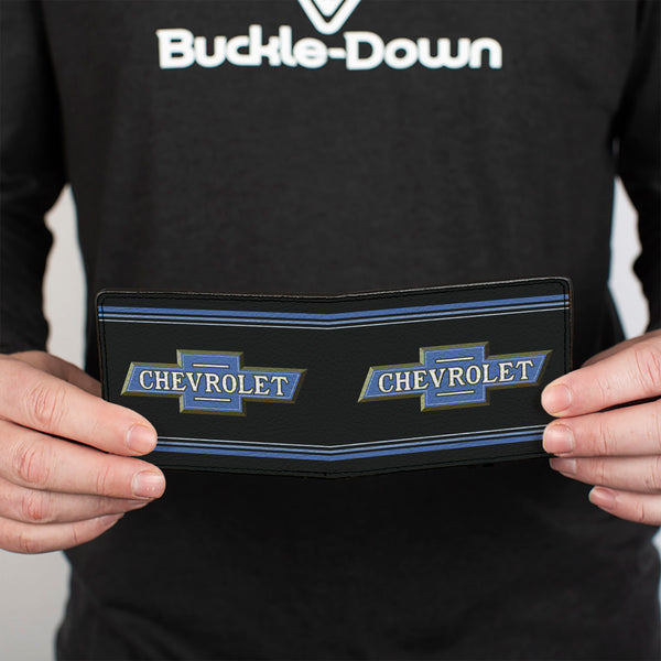 Buckle Down Bi-Fold Wallet - 1916 Chevrolet Bowtie Logo Stripes Black Blue
