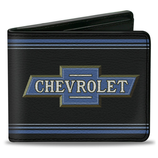 buckle down Bi-Fold Wallet - 1916 Chevrolet Bowtie Logo Stripes Black Blue