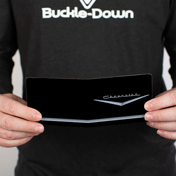 Buckle Down Bi-Fold Wallet - 1955-57 CHEVROLET V Emblem Stripe Black Silver