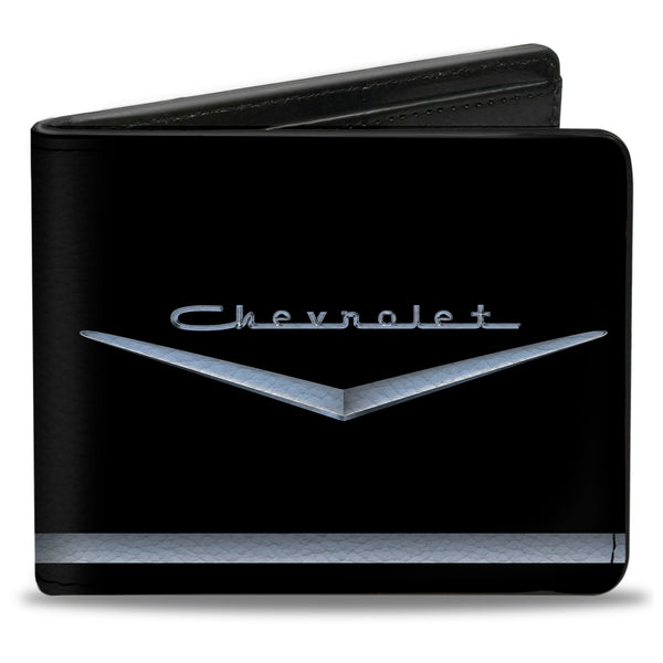 buckle down Bi-Fold Wallet - 1955-57 CHEVROLET V Emblem Stripe Black Silver
