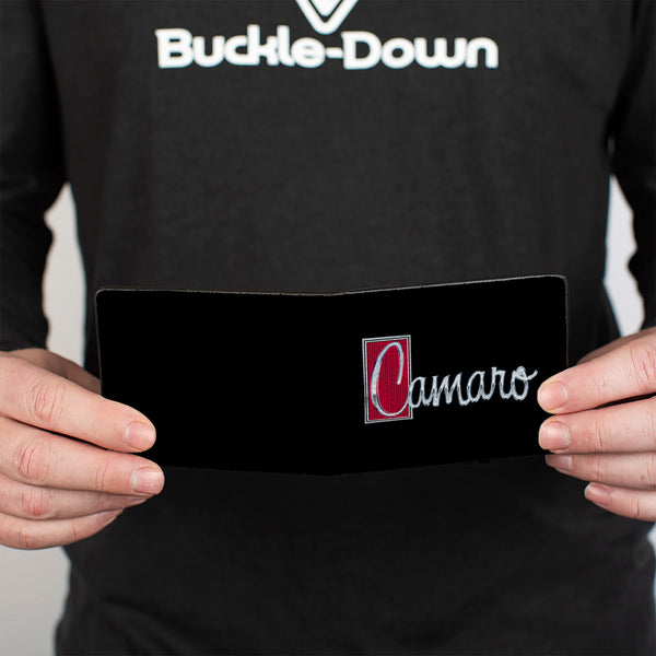 Buckle Down Bi-Fold Wallet - 1972 CAMARO Script Emblem Black Silver Reds