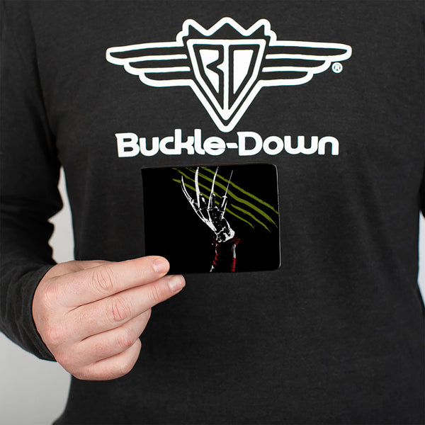 Buckle Down Bi-Fold Wallet - A Nightmare On Elm Street Freddy's Hand Scratching + Logo Black White Green Reds