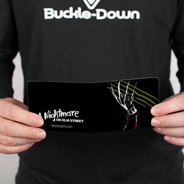 Buckle Down Bi-Fold Wallet - A Nightmare On Elm Street Freddy's Hand Scratching + Logo Black White Green Reds