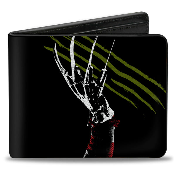 buckle down Bi-Fold Wallet - A Nightmare on Elm Street Freddy's Hand Scratching + Logo Black White Green Reds
