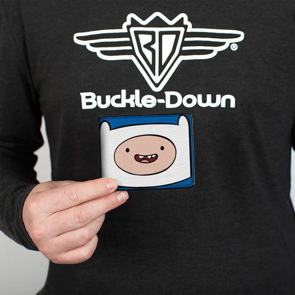 Buckle Down Bi-Fold Wallet - ADVENTURE TIME Title Logo And Finn Smiling Face Blue