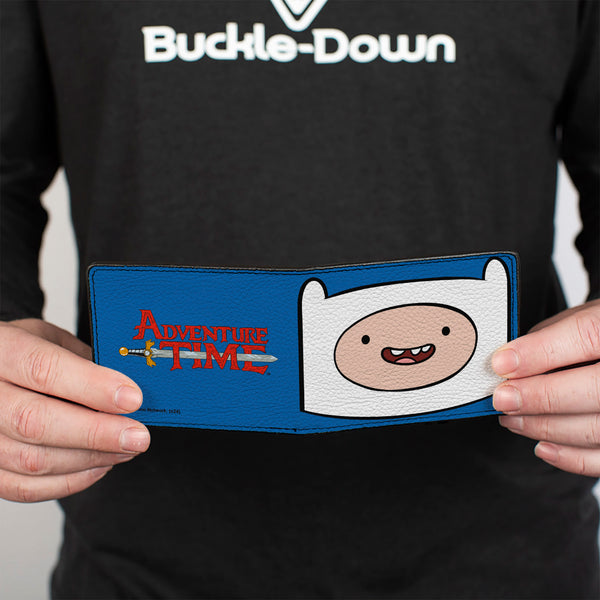 Buckle Down Bi-Fold Wallet - ADVENTURE TIME Title Logo And Finn Smiling Face Blue