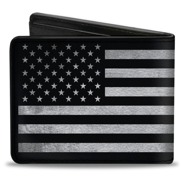 Buckle Down Bi-Fold Wallet - American Flag Weathered Black White