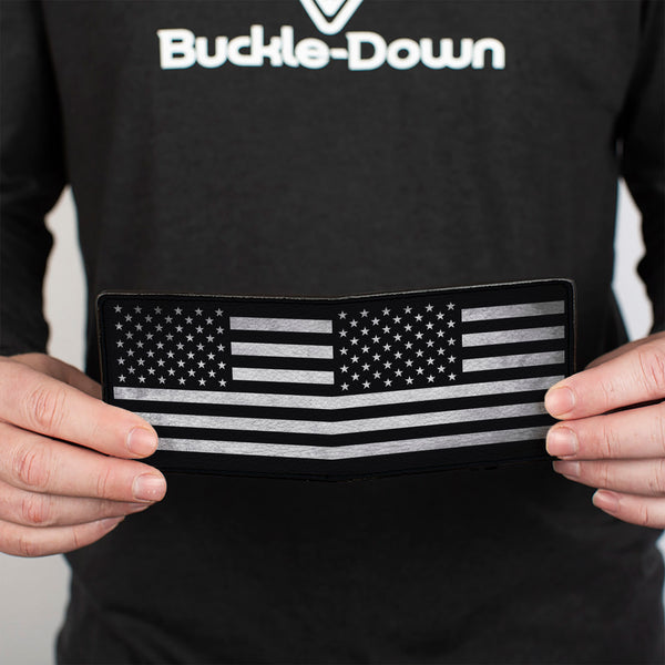 Buckle Down Bi-Fold Wallet - American Flag Weathered Black White