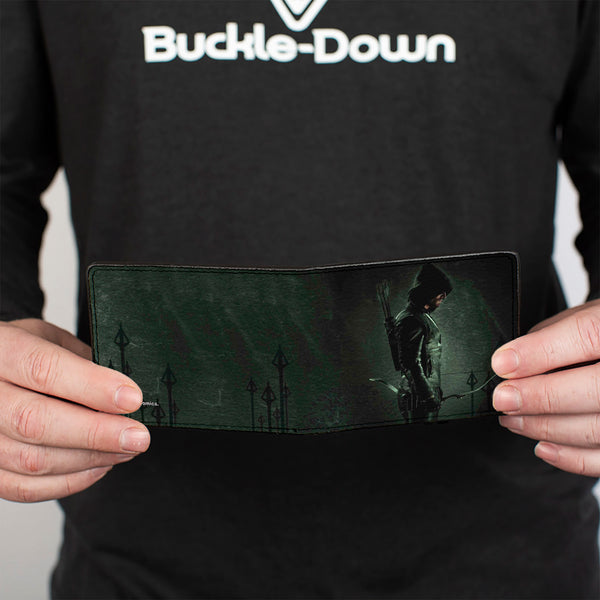 Buckle Down Bi-Fold Wallet - Arrow Standing Profile Pose Arrow Tips Greens