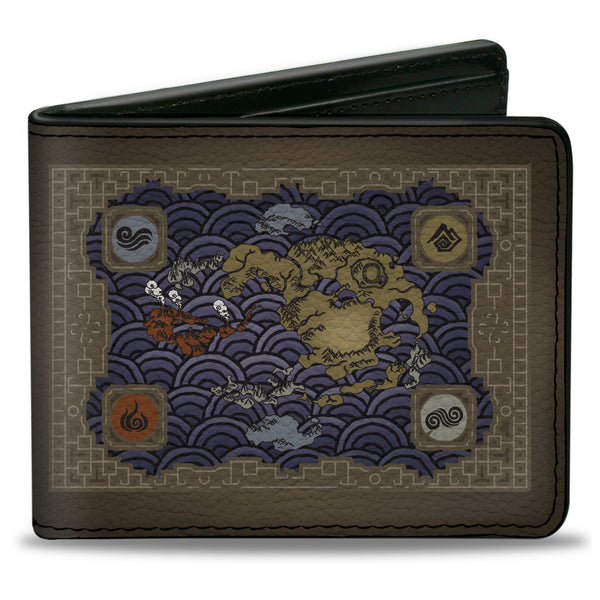 buckle down Bi-Fold Wallet - Avatar Last Airbender Elements Map with Icons and Title Logo Browns