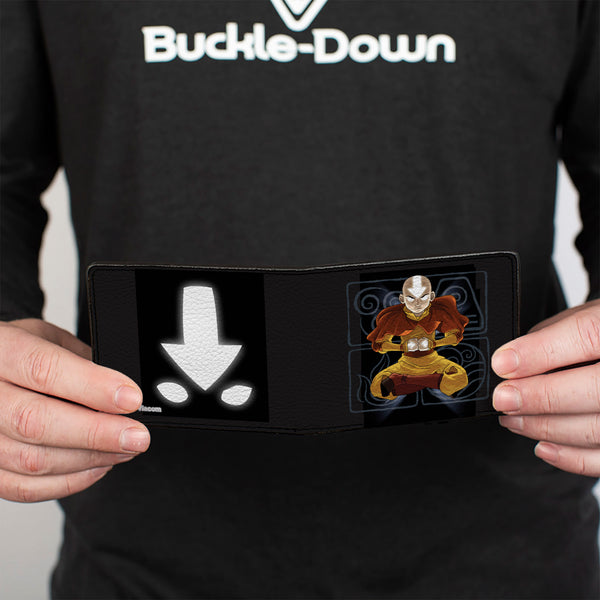 Buckle Down Bi-Fold Wallet - Avatar The Last Airbender Aang Meditating Pose + Glowing Arrow Eyes Black White