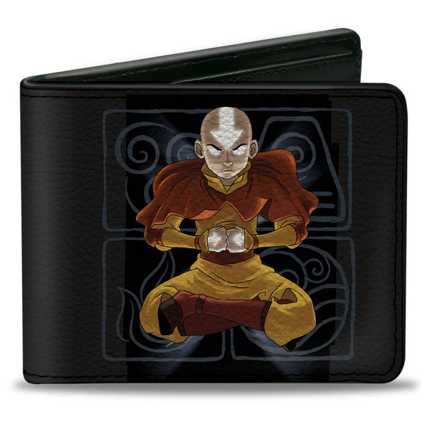 buckle down Bi-Fold Wallet - Avatar the Last Airbender Aang Meditating Pose + Glowing Arrow Eyes Black White