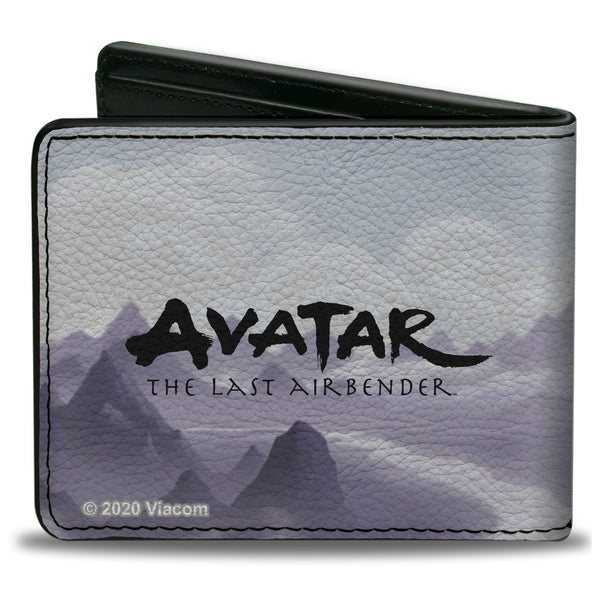 Buckle Down Bi-Fold Wallet - Avatar The Last Airbender Appa Carrying 4-Character Group Scene Over Mountains + Logo Grays Black