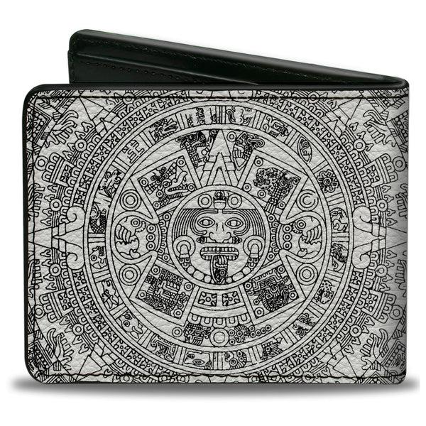Buckle Down Bi-Fold Wallet - Aztec Calendar White Black