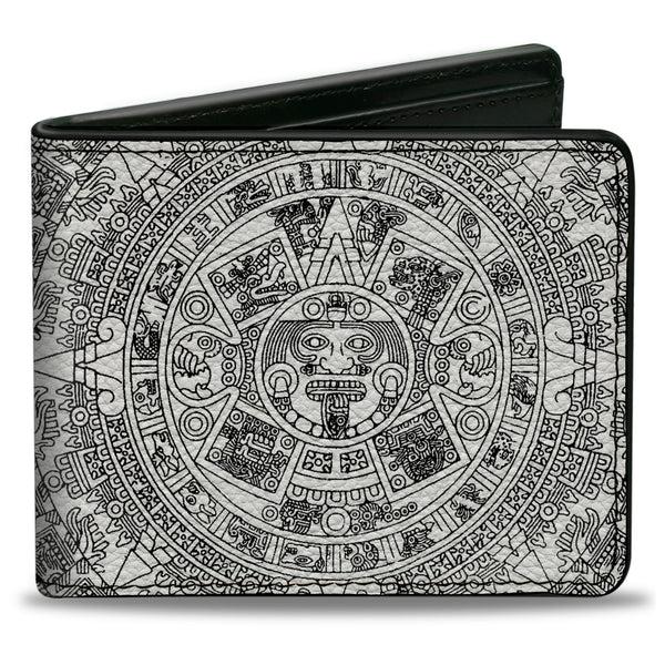 buckle down Bi-Fold Wallet - Aztec Calendar White Black