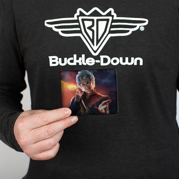 Buckle Down Bi-Fold Wallet - BALDUR'S GATE Astarion Hand Out Pose And Title Logo