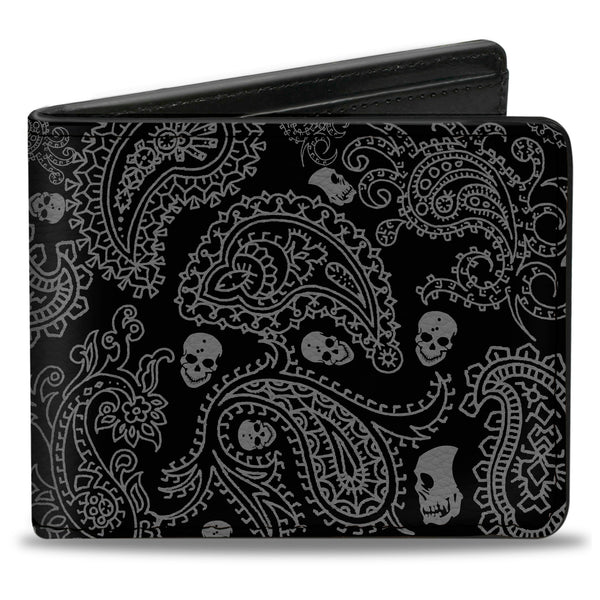 buckle down Bi-Fold Wallet - Bandana Skulls Black Silver