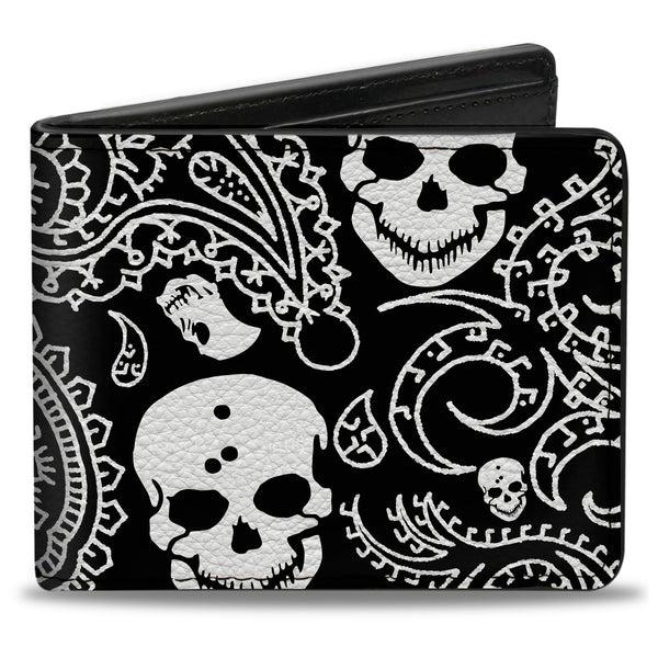 buckle down Bi-Fold Wallet - Bandana Skulls Black White