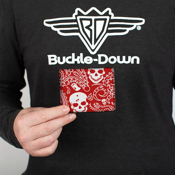 Buckle Down Bi-Fold Wallet - Bandana Skulls Red White