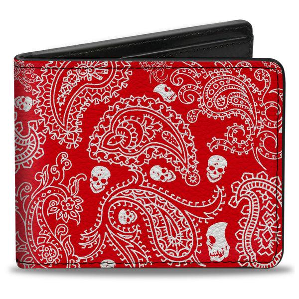buckle down Bi-Fold Wallet - Bandana Skulls Red White