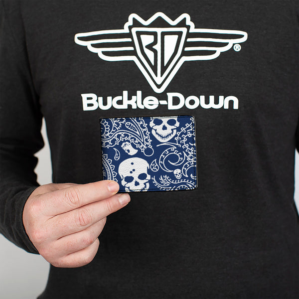 Buckle Down Bi-Fold Wallet - Bandana Skulls Royal White