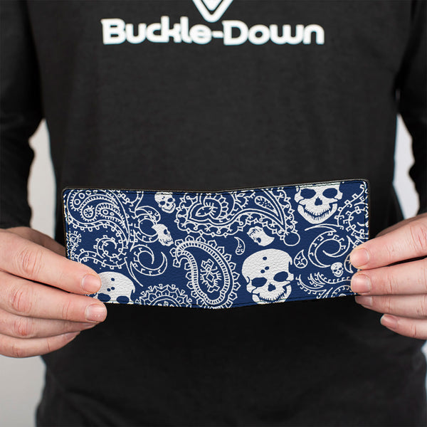 Buckle Down Bi-Fold Wallet - Bandana Skulls Royal White