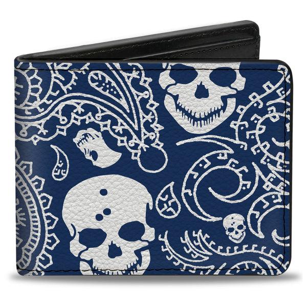 buckle down Bi-Fold Wallet - Bandana Skulls Royal White