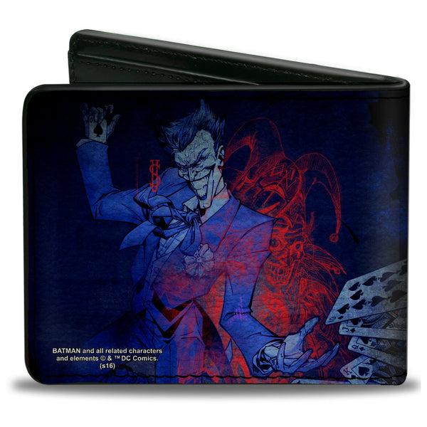Buckle Down Bi-Fold Wallet - Batman Action + Joker Flipping Cards Poses Black Blues Reds