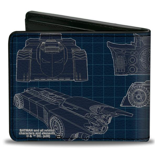 Buckle Down Bi-Fold Wallet - Batman Batmobile Blueprint Tech Turns Blues White