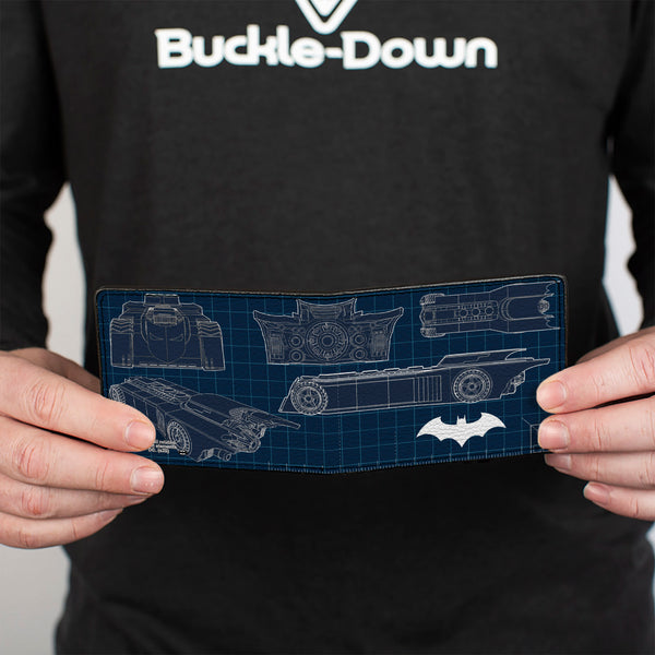 Buckle Down Bi-Fold Wallet - Batman Batmobile Blueprint Tech Turns Blues White