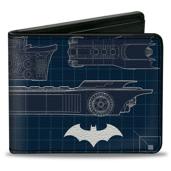 buckle down Bi-Fold Wallet - Batman Batmobile Blueprint Tech Turns Blues White