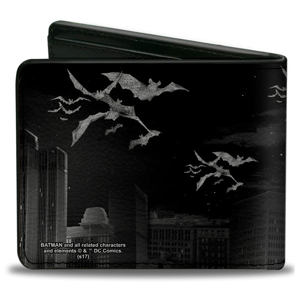 Buckle Down Bi-Fold Wallet - Batman Beauty Of Flight Action Pose Bats Skyline Black Grays