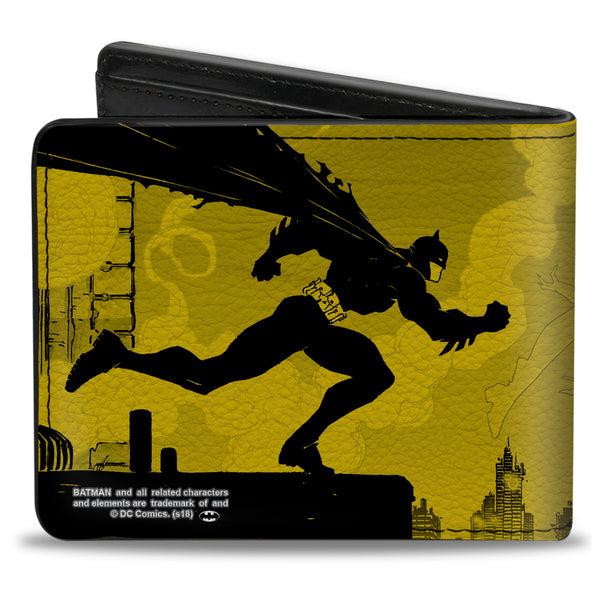 Buckle Down Bi-Fold Wallet - Batman Catwoman Skyline Chase Silhouettes Yellows Black