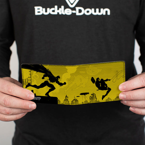 Buckle Down Bi-Fold Wallet - Batman Catwoman Skyline Chase Silhouettes Yellows Black