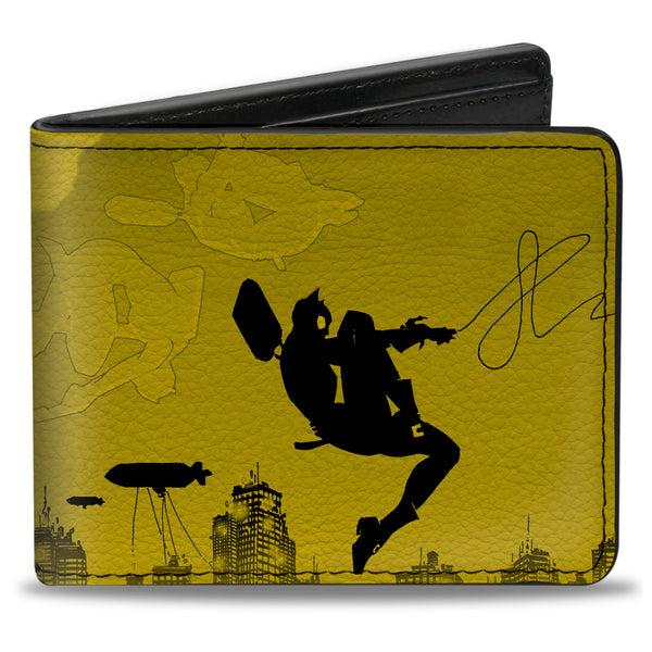 buckle down Bi-Fold Wallet - Batman Catwoman Skyline Chase Silhouettes Yellows Black