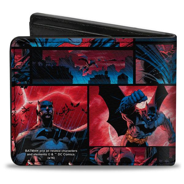 Buckle Down Bi-Fold Wallet - Batman Urban Legends Scene Blocks Rainy Red Sky
