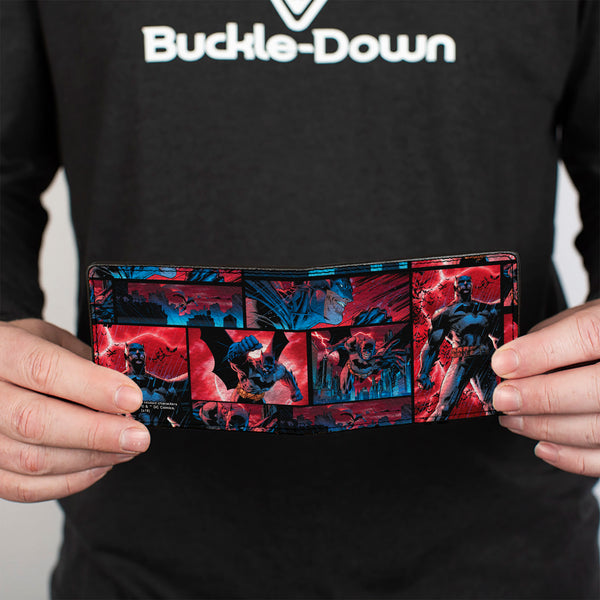Buckle Down Bi-Fold Wallet - Batman Urban Legends Scene Blocks Rainy Red Sky