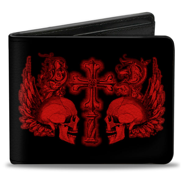 buckle down Bi-Fold Wallet - BD Skulls w Wings Black Red