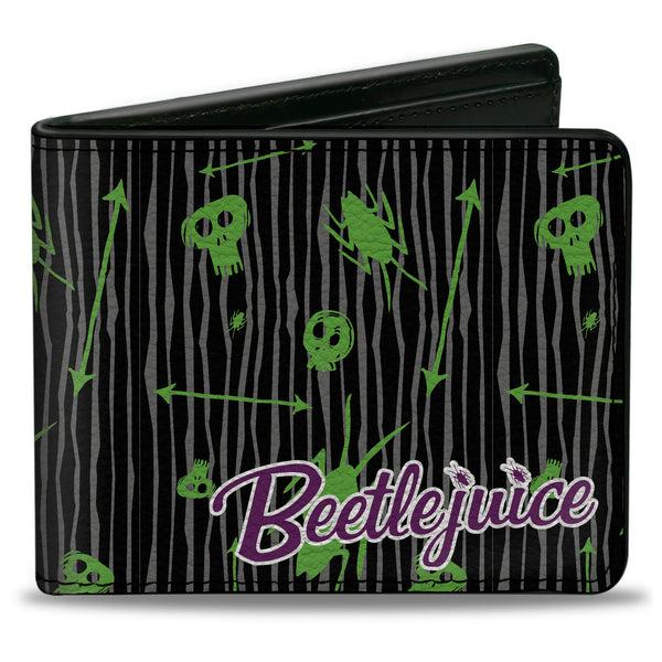 buckle down Bi-Fold Wallet - BEETLEJUICE Roach Skull Doodles Collage Black Gray Green Purple