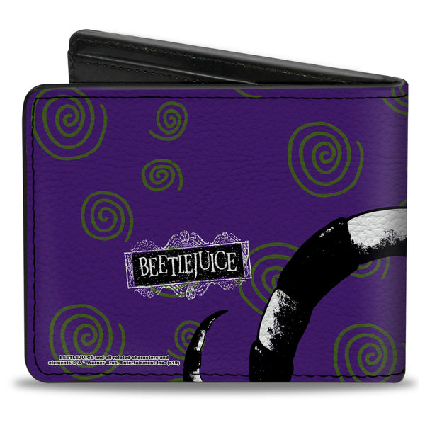 Buckle Down Bi-Fold Wallet - Beetlejuice Sandworm Swirls + Logo Purple Green Black White